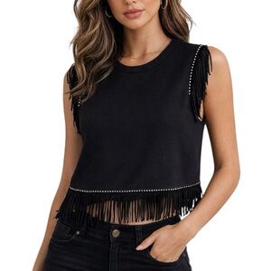 Mango Sleeveless Fringe Top – Size Medium